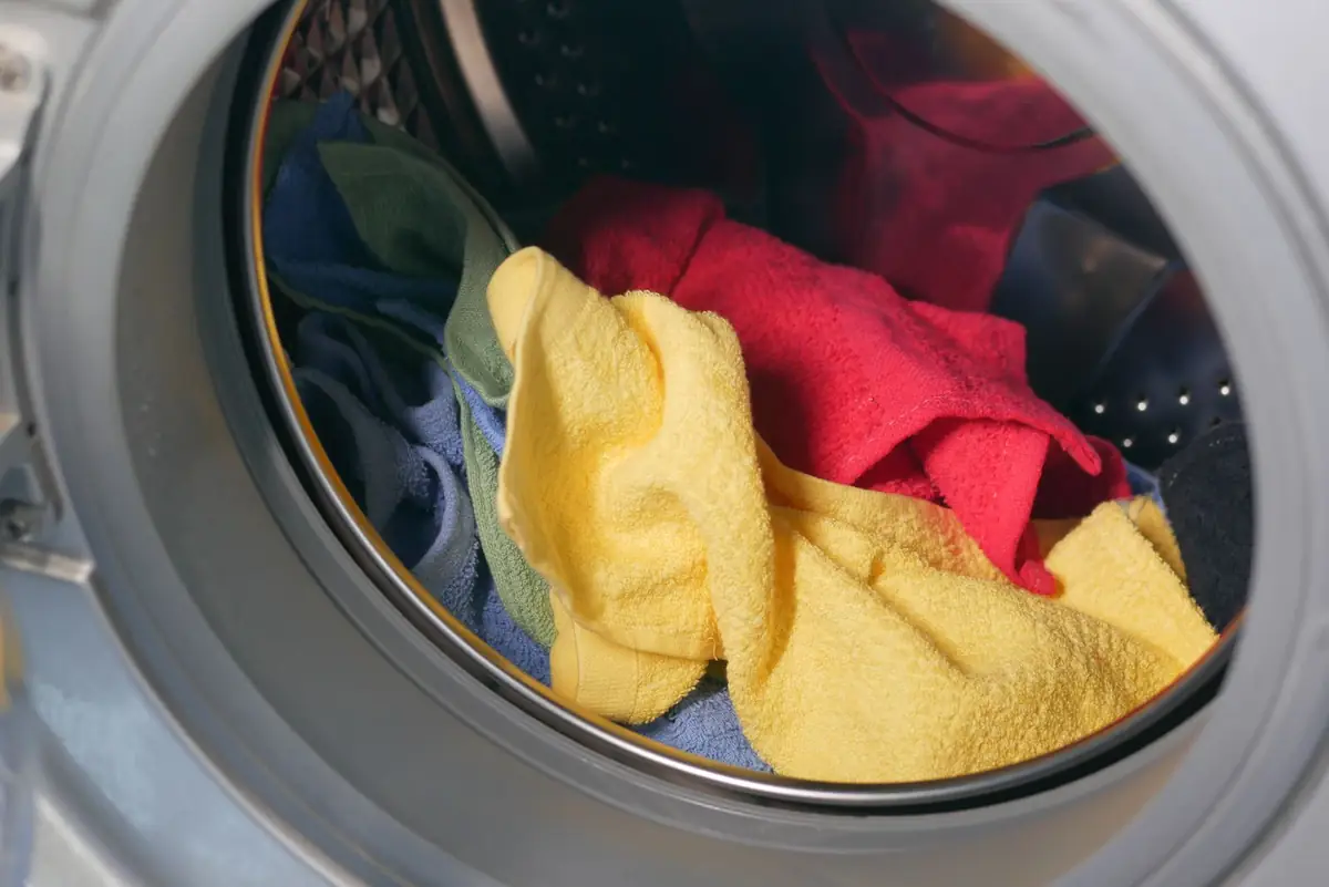Clothes in the drum of a front-loading washing machine