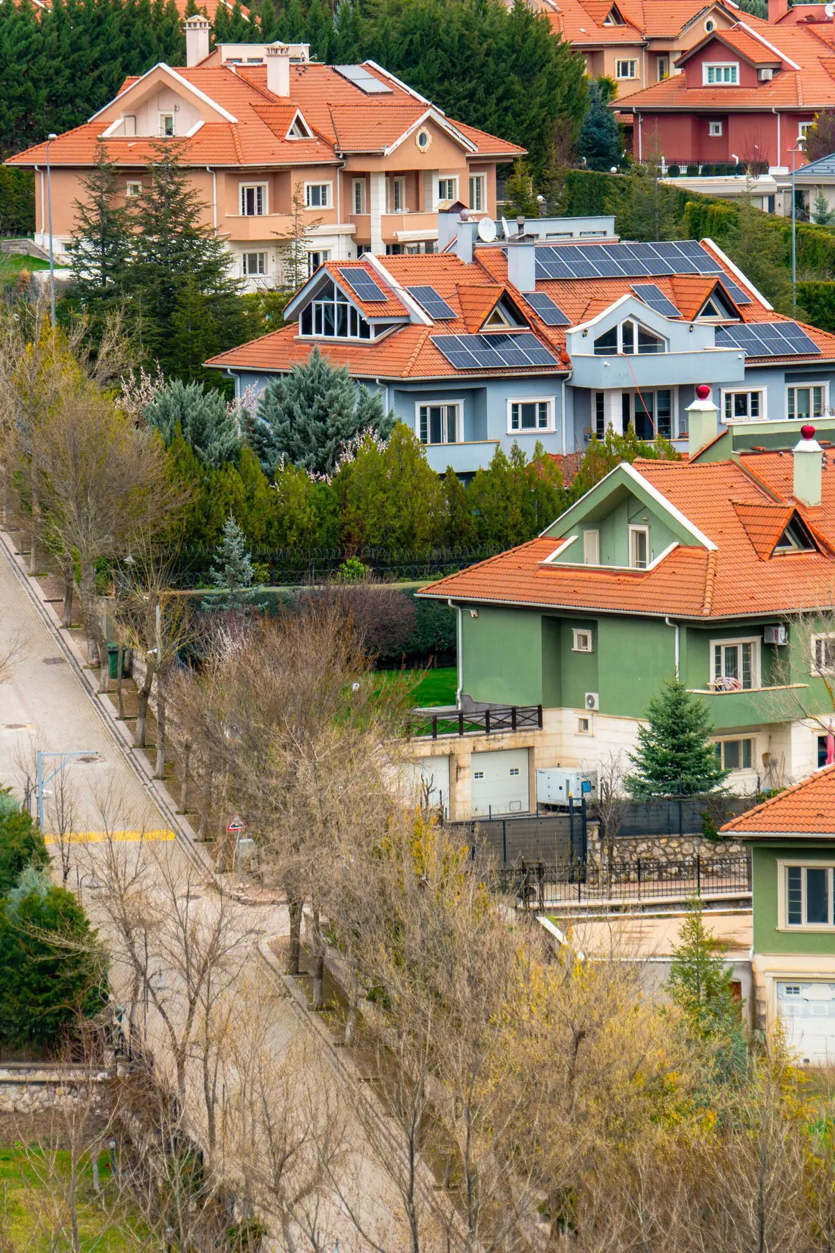 Houses along a residential neighborhood street